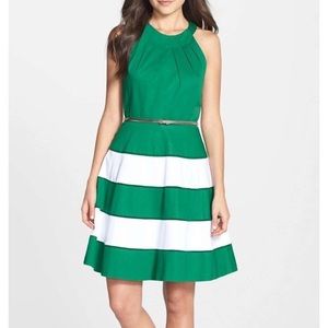 Green and white striped sleeveless Eliza J dress